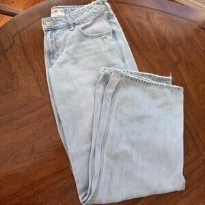 Hollister Light Wash Low Rise Baggy Jeans Star Embroidered